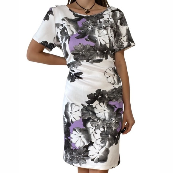 🥒 Eloquii NWT White Purple Floral Femme Bodycon Short Sleeve Mini Dress Plus 16 - Picture 7 of 12